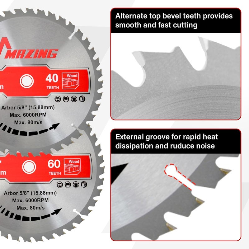 MAZING 2-Pack 10 Inch 40T&60T Circular Saw Blades, TCT Circular Miter & Table Saws Blades with 5/8 Inch Arbor, ATB Design for Woodworking, Fit for Cutting Plywood, Soft/Hardwood, Wood with Nails - Image 5
